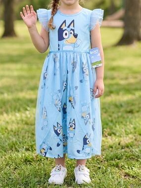 Bluey Girl’s Tulle Sleeve Character Dress - NWT
